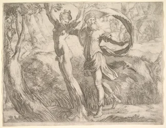 Album Wilton, folio 10a: Priapus i Lotis, ca. 1530-50.