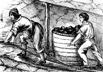 Kobieta i chłopiec pracujący w kopalni węgla, Bolton, Lancashire, 1848