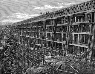 Drewniany estakada na Union Pacific Railroad, Dale Creek, Wyoming, USA, 1869