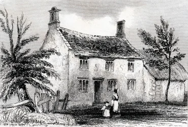 Woolsthorpe Manor, niedaleko Grantham, Lincolnshire, miejsce urodzenia Sir Isaaca Newtona, 1840