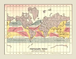 Mapa świata przedstawiająca przeważające wiatry, 1902.