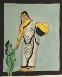 Yaśoda zabiera małego Krysznę na spacer, 1800s.