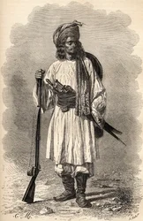 Afganistano kareivis, iliustracija iš „Pasaulio rankose“, išgraviruota H. Kocho, išleista 1878 m.
