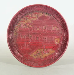 Naczynie do lakieru, rzeźbione, przedstawiające „Pawilon Orchidei księcia Tang, 1489”