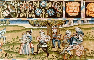 Falbana gobelinowa przedstawiająca sceny myśliwskie, angielski początek, XVII w.
