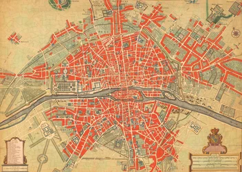 XVIII-wieczna mapa Paryża, Francja. (wydruk)