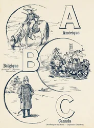 A B C: Ameryka, Belgia, Kanada – ABC dwóch światów. Emile Guerin, wydawca, Paryż, ok. 1900. Wymiary: 27,5 x 21,5 cm
