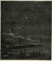 Gwiaździsta noc idealna do obserwacji nieba. Grawer z „Gwiazdy i inne osobliwości nieba” Camille Flammarion