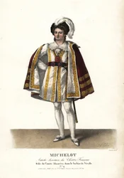 Aktor Pierre Marie Nicolas Michelot jako Comte Almaviva w Le Barbier de Seville Pierre