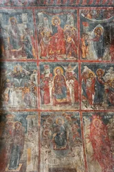 Starożytne freski; malowidła ścienne przedstawiające życie Jezusa; Kościół Panagia i Sotiras; cerkiew greckokatolicka; Roustyka; Kreta; Grecja; Europa