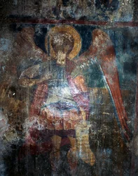 Anioł, fresk w bizantyjskim kościele Agios Constantinos i Agia Eleni, Voukolies, Kreta, Grecja (zdjęcie)