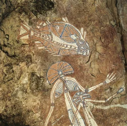 Australia, Terytorium Północne, Ziemia Arnhema, Park Narodowy Kakadu, skała Nourlangie, aborygeńskie malowidła naskalne
