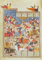 Scena bitewna, ilustracja z „Shahnamy”