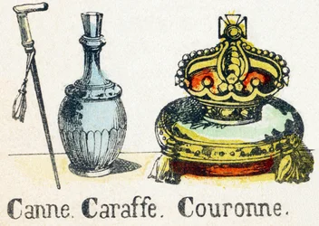 C - Canne Caraffe Crown - Alfabet - rozrywka dla dzieci - Obraz epinal, popularna seria c.1890 (ilustracja)
