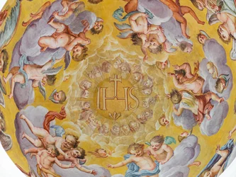 Fresk na suficie, Mauzoleum Habsburgów, Graz, Styria, Austria, Europa (zdjęcie)