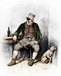 „Oliver Twist” Charlesa Dickensa: portret Billa Sykesa 7 lutego 1812 - 9 czerwca 1870. Ilustracja autorstwa Fredericka Barnarda (angielski ilustrator 1846-1896)