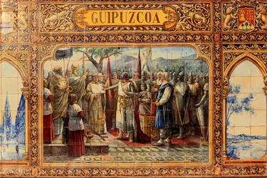 Miasto Sewilla, na Plaza de Espana, ozdoby wykonane z płytek (ceramicznych)