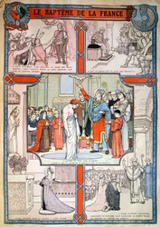 Chrzest Clovisa przez Saint Remi w Reims, ok. 1930 r. (druk)