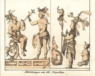 Kolekcja rysunków autorstwa Tlapallana (Meksyk). Litografia do książki: "Galerie complete en tableaux fideles des peuples d