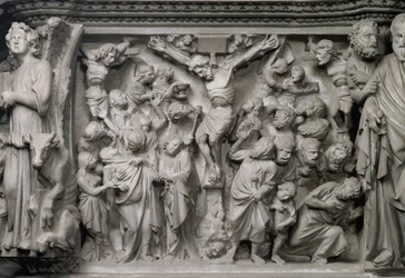 Scena Ukrzyżowania: detal płaskorzeźby ze szczytu sześciokątnej ambony zaprojektowanej przez Giovanniego Pisano (1245-1329), ok. 1297 (marmur) (detal z 77020)