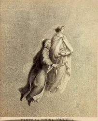 Dante i Beatrycze lecący przez firmament Raju. Ilustracja do Canto I Paradiso z Boskiej komedii Dantego Alighieri. Dzieło Franceso Scaramuzzy dedykowane władzom miejskim Florencji.