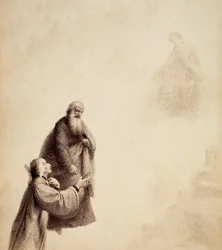 Dante, w asyście św. Bernarda, widzi Beatrycze siedzącą na tronie pośród błogosławionych, w aureoli światła. Ilustracja do Canto XXXI w Paradiso z Boskiej komedii Dantego Alighieri. Dzieło Francesco Scaramuzzy dedykowane władzom miejskim Florencji.