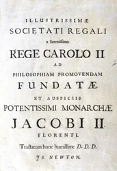 Strona dedykacyjna „Principia Mathematica” Newtona