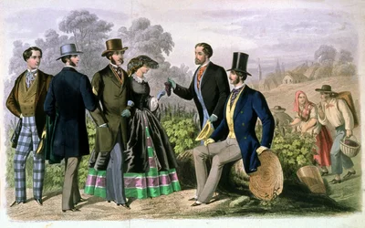 Eleganckie towarzystwo podczas winobrania, ok. 1860-1870 (rycina)