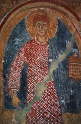 Figura świętego, fresk w kaplicy św Mikołaja (XI-XV w.), Mottola, Apulia, Włochy