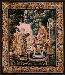 Flamandzki gobelin. Suzanna i starszy (Suzanna i starsi). Atelier Oudenaarde. 254x220cm. Inw. (82968)-2 00003.