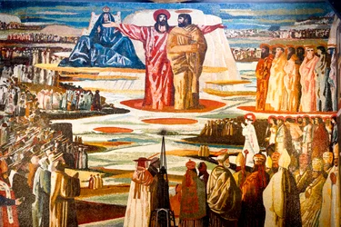Fresk w bazylice rzymskokatolickiej Zwiastowania, Nazaret, Galilea, Izrael. (zdjęcie)