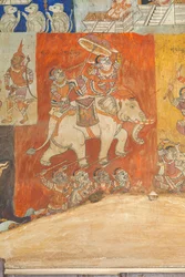 Freski zdobiące ściany Wat Bo przedstawiające sceny z Reamker, Siem Reap, Kambodża (zdjęcie)