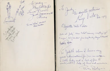 Przednie bezpłatne wyklejki „Czarnoksiężnika z krainy Oz” Franka L. Bauma, z napisem Judy Garland przez członków obsady i ekipy filmu