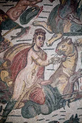 Sala Ariona. Scena morska. Stworzenia morskie. Nereides i trytony. III - IV wiek. Rzymska willa Casale, Sycylia. UNESCO.