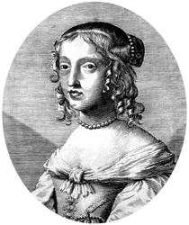Henrietta Anne, angielska księżniczka i księżna Orleanu, córka króla Karola I, żona Filipa Orleańskiego (brata francuskiego króla Ludwika XIV), rycina