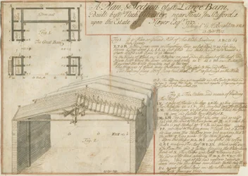 Wskazówki - Barn on the Floyer Estate: rysunek piórkiem, 25 kwietnia 1733