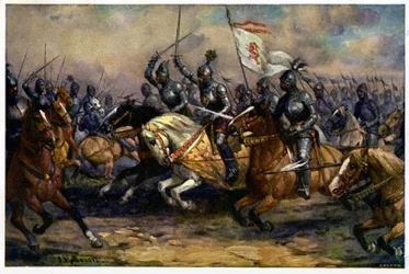 Historia. Francja. Wojna stuletnia. Król Jan Czeski (Jan Ślepy) w bitwie pod Crecy, 26 sierpnia
