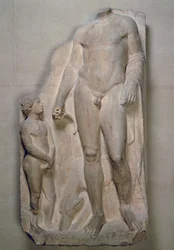 Łowca, fragment płaskorzeźby na steli nagrobnej, Attyka, prawdopodobnie początek IV w. p.n.e. (marmur)