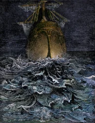 Patrzyłem na morze w rozkładzie, kadłub statku na morzu nocą - Ilustracja Gustave