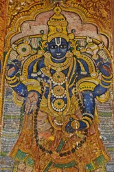 Indie, Tamil Nadu, Srirangam, Sri Ranganathasvami Hindu Temple (oryg X w.), malowidło ścienne Wisznu.