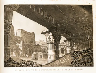 Widok wnętrza świątyni Apollinopolis w Edfu, Egipt Ilustracja z Atlasu Egiptu
