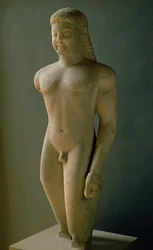 Kouros, grecki, z Paros, w pobliżu sanktuarium Asklepios, ok. 540 pne (marmur) (patrz także 154092)