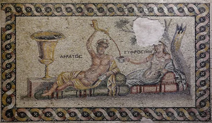 Kratos (Cratos) i Euphrosyne (Euthymia) - Mozaika, Akratos i Euphrosyne, Zeugma Mosaic Museum, Gaziantep, Region Południowo-Wschodniej Anatolii, Anatolia, Turcja, Azja