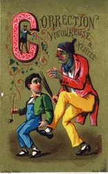 Litera C: Mocna i merytoryczna korekta. Grawerowanie w „Alfabet des grotesques””. Seria 25 chromatografów reklamowych na tle dory, koniec XIX wieku. Wymiary: 11x 7 cm