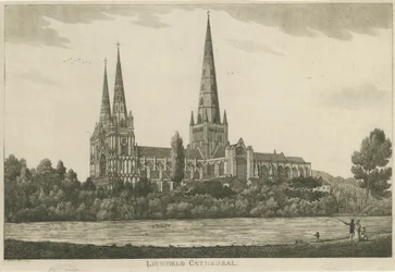 Katedra w Lichfield - widok na południe: rycina akwatinty, bd [c 1820-1830]