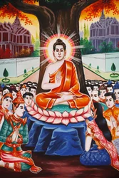 Życie Buddy Nauczanie ludzi każdego wieczoru, Siem Reap, Kambodża