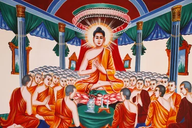 Życie Buddy Instruowanie arahantów zgromadzenia, Siem Reap, Kambodża