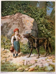 Czerwony kapturek i wilk, koniec XIX wieku (ilustracja)