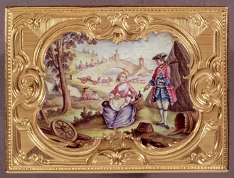 Emalia i złota tabakierka Ludwika XV, J.F.Garaud