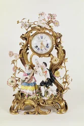 Ormolu Ludwika XV i zegar porcelanowy z figurami z Miśni